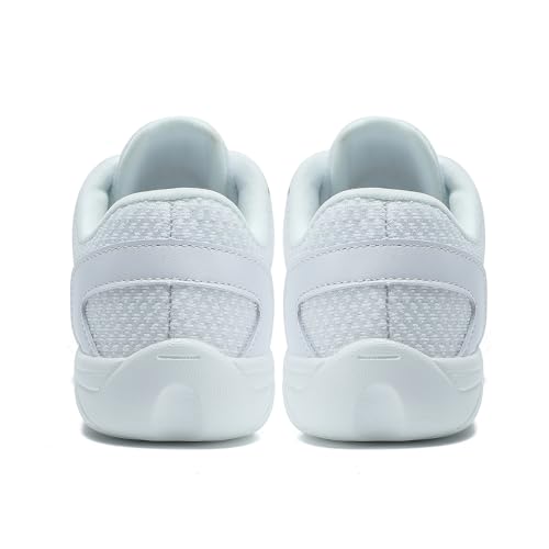 LANDHIKER White Cheer Shoes for Girls Womens Cheerleading Shoes Youth Training Athletic Flats Lightweight Breathable Comfortable Fabric Kids Cheer Sneakers Size4