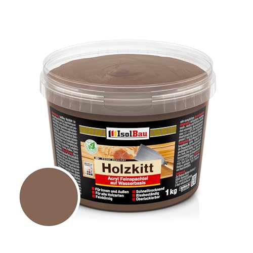 Isolbau Mastic pour bois 1 kg - Mastic bois extérieur et intérieur - Mastic de réparation pour bois - Mastic de réparation pour bois - Mastic prêt à l'emploi pour bois - Séchage rapide - Wengé (n° 22)