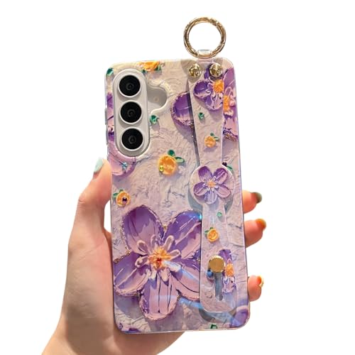 Coque Samsung S26 scintillante fleur avec sangle et support IMD