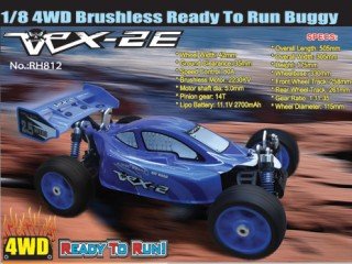 VRX-2E Buggy Elettrico Brushless con Batteria Lipo 11,1V e Radio 2.4gHz in Scala 1/8 4WD RTR