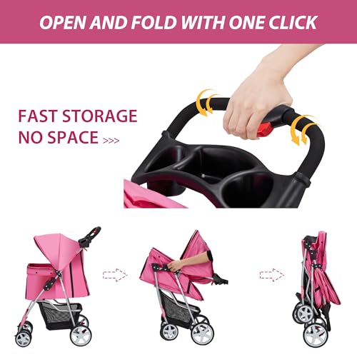 Unisakey Foldable 4-Wheel Pet Stroller for Dogs Cats 10-33lbs, Pink by Unisakey - Used condition - Image 7