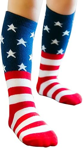 USA Flag Socks Kids Socks Casual Crew Fashionable Cotton Striped and Star Socks Knee High American Flag Sock for Boys, Girls, Baby, Toddler & Child (4-6 years)