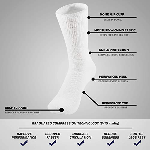 Nevend Diabetic Cotton Crew Socks Health Circulatory Physicians Approved Mens Womens White 6 Pairs 10-13 #TOP2