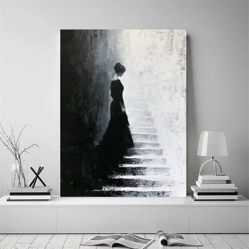 Portrait de Dame Noir et Blanc Impression Toile Art Fissuré XENIOU