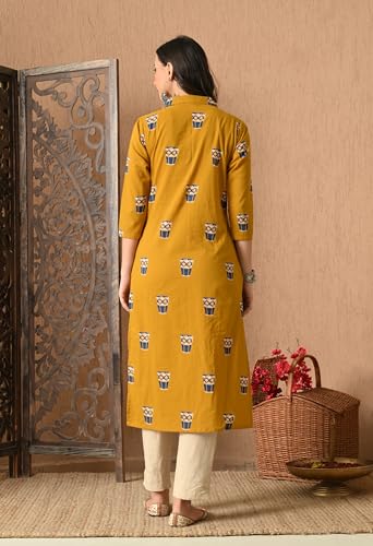 Image of Amazon Brand - Tavasya Women Ethnic Motifs Printed 3 /4th Sleeve Kurta | Straight Fit Shirt Collar Salwar | Everyday Ethnic Wear