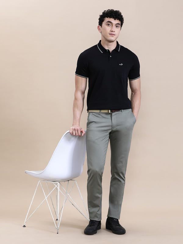 Image of CROCODILE Men Solid Slim Fit Polo T-Shirt | Regular Length | Short Sleeve | Button Placket | Casual Knitted Topwear