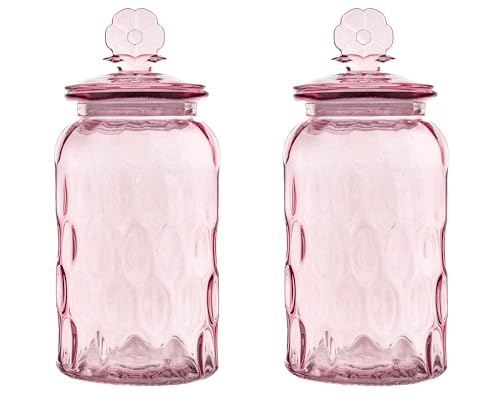 10 Strawberry Street Textured Glass Flower Canister, Dimpled Round, Pink, Set of 2