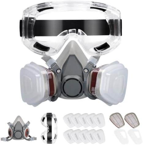 Máscara Respiratoria con Gafas de Protección Trabajo Protectoras Mascarilla Antipolvo Pintura con 20 Filtros Reemplazables Má...