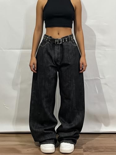 Image of EMMIOL Women Hip Hop 90s Vintage Baggy Jeans Denim Pants Mid Waist Jeans