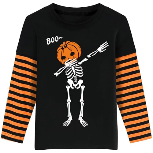Jungen Mädchen Halloween Langarmshirt Kinder Baumwolle Langarm Shirt Leuchtet im Dunkeln Skelett Oberteile Tops 2 Jahre