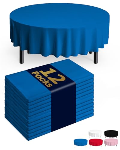 Pureegg Plastic Table Cloth Disposable 12 Pack, 84'' Round Table Cloths, Graduation Decorations Class of 2025, Graduation Party Tablecloths, Round, Plastic Cover, Leakproof & Sturdy, Blue