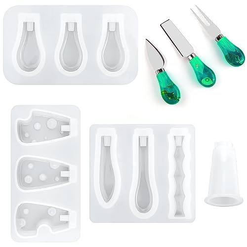 4 Pcs Tableware Resin Molds Charcuterie Board Knife Base Handle Epoxy Mold Cheese Shape Hilt Knife Fork Resin Casting Molds for DIY Cutlery Handle