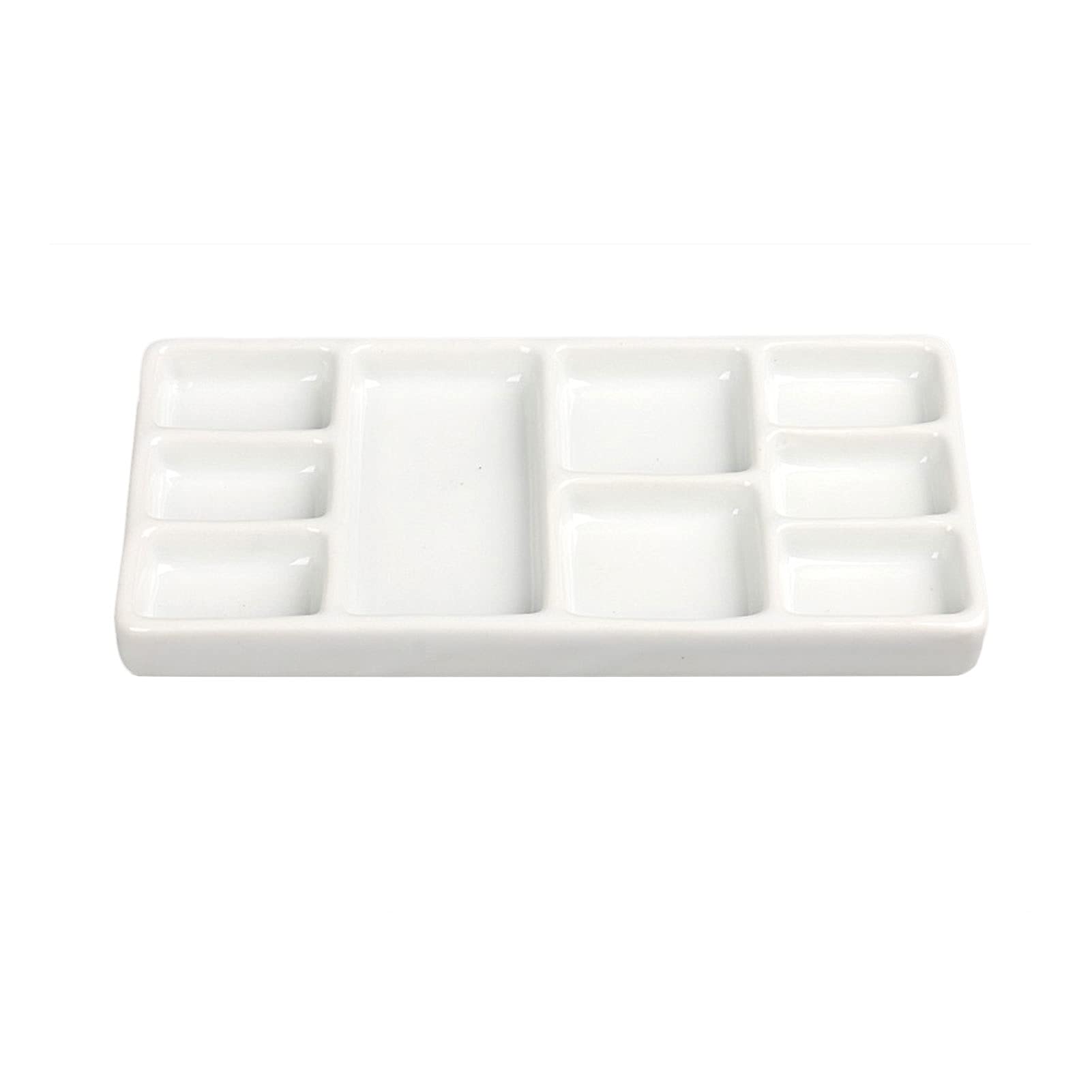 Flat Paint Mixing Palette， Flat Rectangular Ceramic Paint Mix Palette, White/Cyan, Oil, Watercolor, Gouache(Cyan)