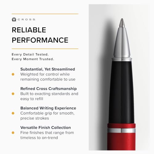 Image of Cross Calais Matte Metallic Crimson Refillable Rollerball Pen - Medium Point, Black Ink, Smooth Writing, Presented in a Luxury Gift Box