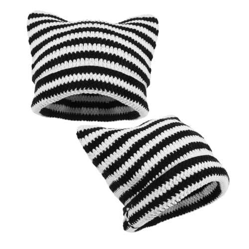 Bonnet tricoté pour femme en laine de qualité supérieure motif chat