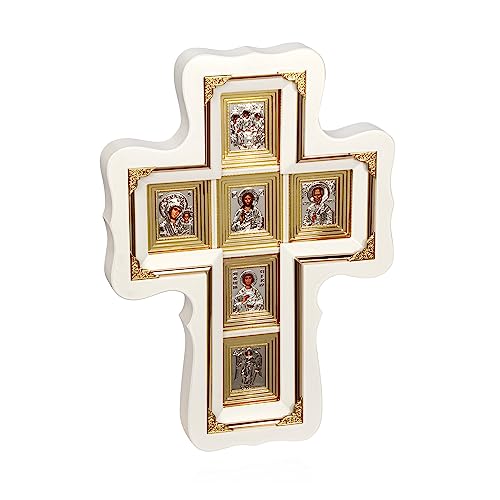 Cruz de madera natural NKlaus blanca de 38x27 cm para pared con altar de metal decorativo