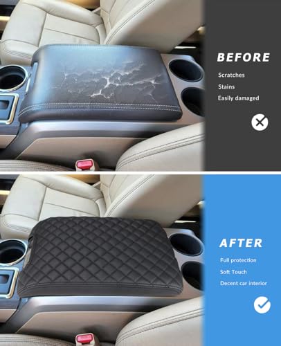 Image of INTGET Center Console Armrest Cover for Ford F150 Accessories 2009 2010 2011 2012 2013 2014 Car Middle Lid Seat Cover Protector (Black Pad, 2009-2014)