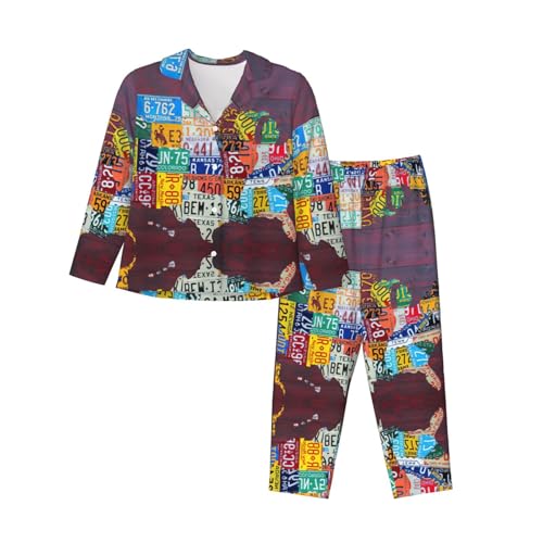 Pyjama 2 pièces manches longues avec imprimé carte d'immatriculation pour homme et ado