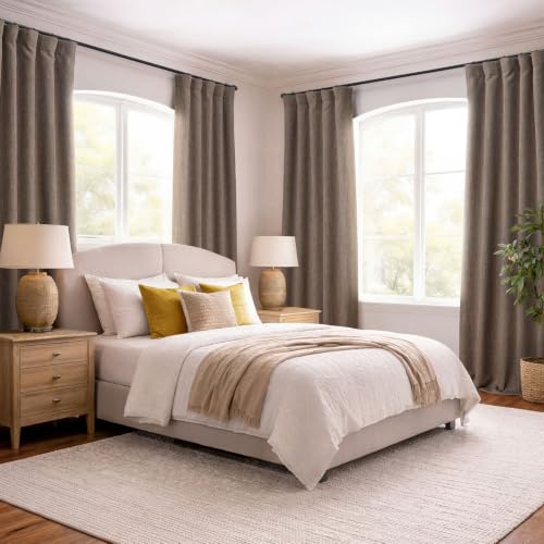 Image of HPD Half Price Drapes - Faux Linen Curtains for Living Room (1 Panel) - 50W X 108L - Textured Room Darkening Curtains for Bedroom 108 Inches Long - Drapes for Home Decor, Dutch Cocoa