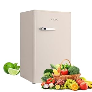 ASCOLI Retro Mini Fridge 85L, Compact Refrigerator, Under Counter Fridge, Direct Cooling, Super Quiet, Adjustable Racks, Defrost, Mechanical Control, Led Light