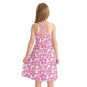 BesserBay Girls Summer Sleeveless Criss Cross Swing Midi Dress with Pockets 4-14 Years