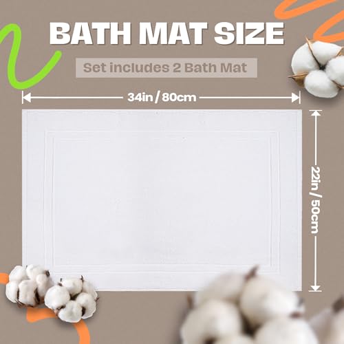 Infinitee Xclusives Premium Cotton (Brilliant White) Bath Mats for Bathroom Pack of 2 |86x55 cm| Ultra Soft, Super Absorbent, Non-Slip, Machine Washable Mats [Not a Rug]