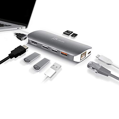 J5Create Usb C Hub Adapter Multi-Monitor 10-In-1 Port Docking Station 4K Hdmi, Vga, Ethernet, Usb 3.0, Microsd, Sd, Usb-C 3.1 + Power Delivery | For Pc, Laptop, Tablet, Display Connection #TOP1