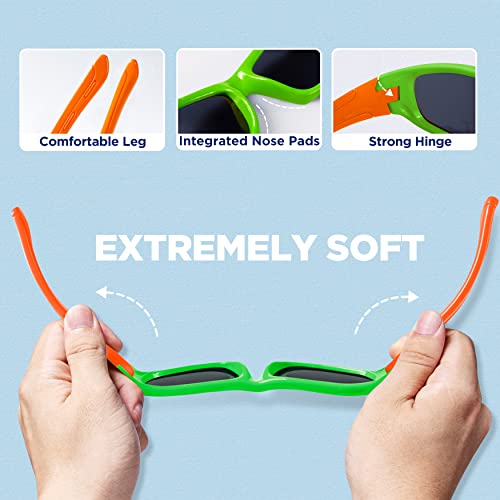 RIVBOS Kids Sunglasses Boys with Strap Polarized Rubber Flexible Shades for Toddler and Children Age 3-10 RBK003-1 Green - Thumbnail 4