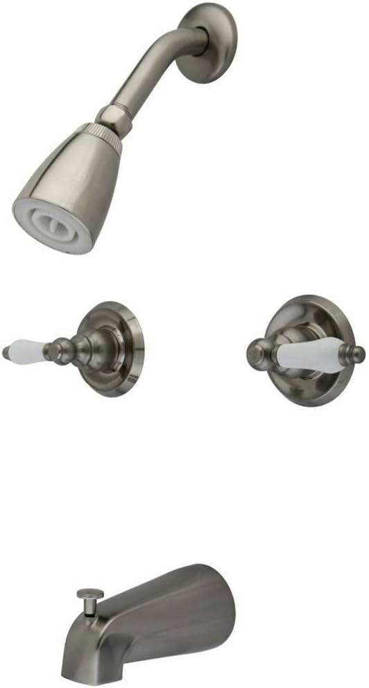 Kingston Brass KB241PL Twin Handle Tub and Shower Faucet with Decor Lever Handle, Polished Chrome 5-Inch Spout Reach
