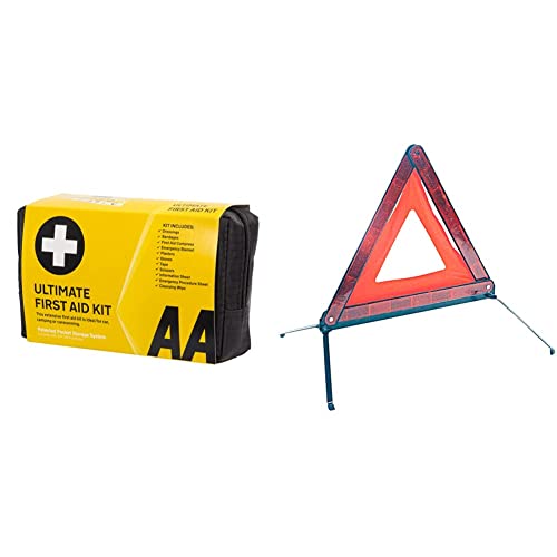 AA Ultimate First Aid Kit - AA0903 - A Family Essential for Car Home Holidays Travel Camping Caravans Office & Warning Triangle for Breakdown Roadside Emergency Hazard AA0071