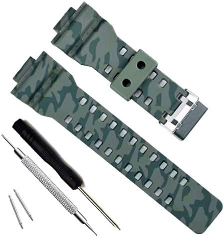 Natural Resin Replacement Watch Band Strap for Casio Mens G-Shock GD120/GA-100/GA-110/GA-100C (Camouflage-Green)