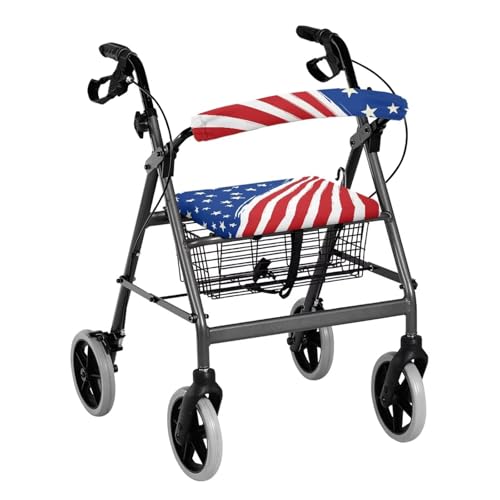 LVEWYB American Flag Walkers for Seniors with Seat Covers Soft Rollator Seat Cover Adjustable Universal Walker Covers for Ladies Removable Rollator Accessories