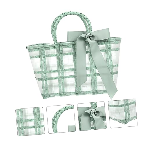 Woven Beach Bag for Women Portable Handbag Lightweight Handwoven Tote with Comfortable Handle for Summer Outings Travel and Light Green3