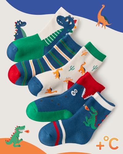 Kyopp 5 Paar Socken Jungen Kindersocken Niedlich Dinosaurier Cotton Socken Kinder Mädchen Socks 29-32