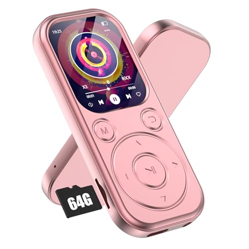 Reproductor MP3 Olycism de 64 GB con Bluetooth 5.3 Reproductor de música portátil Sonido HiFi y Radio FM Capacidad de batería de 300 mAh, Adecuado para Deportes, Viajes y Uso Diario Rosa.