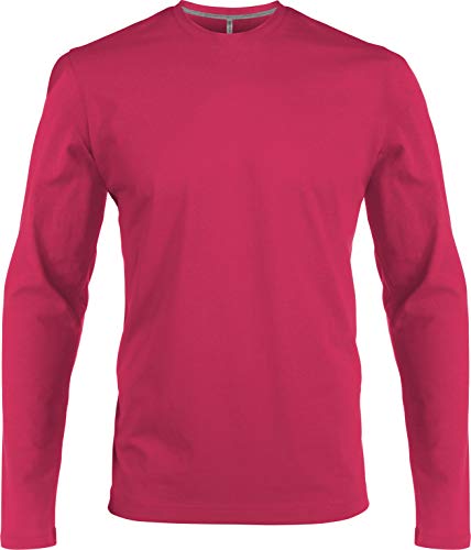 Męski T-shirt z długim rękawem, okrągły dekolt, lekko podkreślający sylwetkę, w 20 kolorach i rozmiarach S, M, L, XL, 2XL, 3XL i 4XL, Fuchsia, S