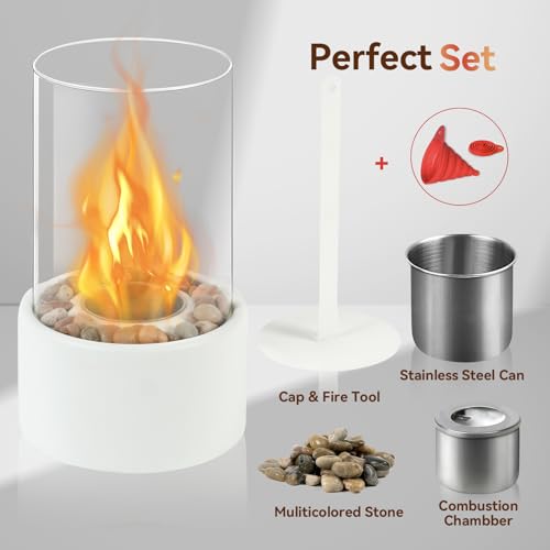 BRIAN & DANY Tischkamin für Indoor und Outdoor, Bioethanol Tischfeuer, Bio Ethanol Tischkamin für Garten Balkon Deko, Weiß