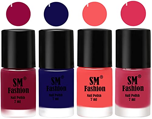 Image of Nail Polish Combo Set (Pack of 4) Quick Dry Gel Finish Nail Paint | Cherry Blossom,Dark Blue,Light Pink,Dusty Pink | 7 ml Each