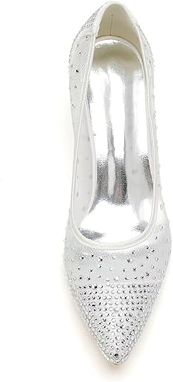 YWXYMGE Low Block Heel Wedding Shoes For Bride - Closed Toe Glitter Beaded Evening Pumps