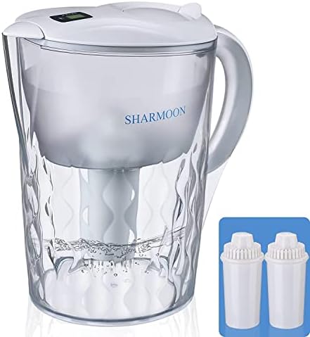 SHARMOON Water Pitcher with Filter for tap Water 10 Cup, 200-Gallon Long-Life Water Purifier Pitcher for Drinking Water,with 2 Replacement Filter, BPA Free,White