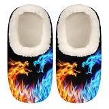 LLCXCSI Women's Slippers Comfy Warm House Slippers for Women Men, Fuzzy Slip-on Plush Ladies Slippers Socks for Winter Bedroom Indoor and Outdoor, Fire Dragon