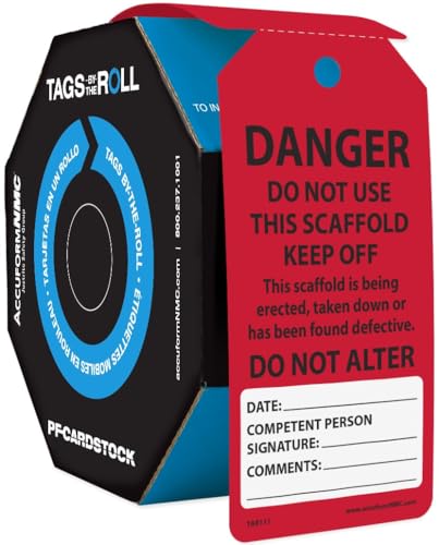 AccuformNMC 250 etiquetas de andaimes por rolo, não use este andaime, mantenha desligado, etiquetas