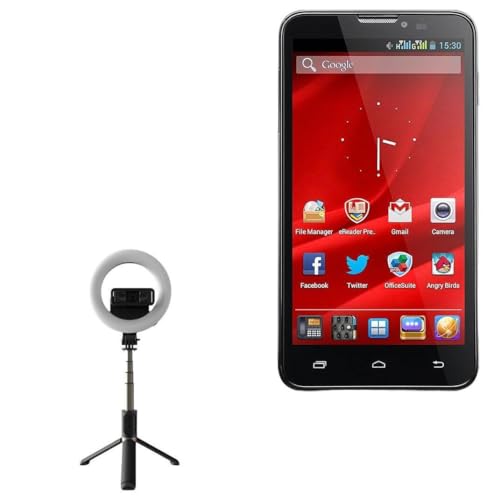 BoxWave Stand and Mount Compatible with Prestigio MultiPhone 8500 Duo - RingLight SelfiePod, Selfie Stick Extendable Arm with Ring Light - Jet Black