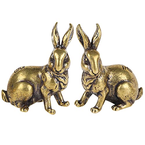 Holibanna 2pcs Rabbit Statue Brass Money Lucky Bunny Miniature Rabbit Figurine 2023 Chinese Zodiac Animal Figurines Animal Model Feng Shui Ornament Souvenir Gift