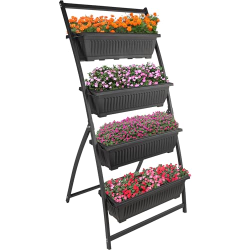 Raised Garden Beds - 4 Tier Vertical Garden Planter - Planters for Outdoor Plants - Gardening and Greenhouse Accessories by Pure Garden (Black)