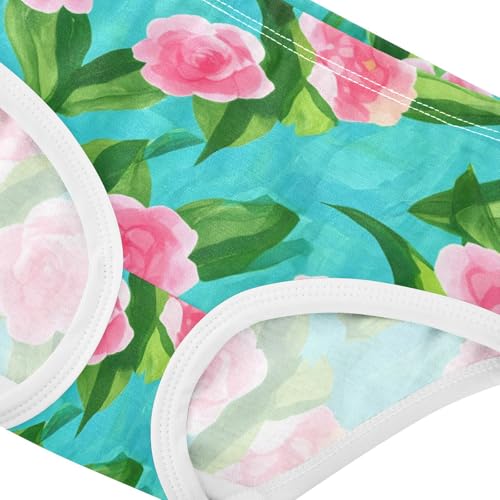 Pink Camellia Flowers Green Teal Toddler Girls Underwear 2t Cotton Little Girl Panties Funny Briefs Undies Kids4