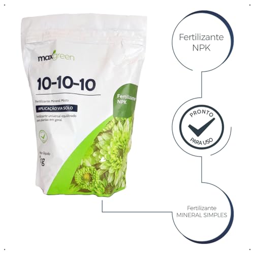 Fertilizante Maxgreen 10-10-10, Adubo Mineral, NPK Equilibrado, Uso Universal, Pacote Pouch, 500g