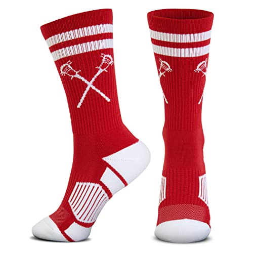 Image of ChalkTalkSPORTS Lacrosse Socks - Cushioned Mid-Calf Crew - Crossed Sticks | Moisture-Wicking Performance Blend, Athletic Lax Gear, Stay-Up Technology, Arch Support, Breathable, Boys and Men