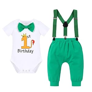 ODIZLI Baby Junge 1. 2. Geburtstag Outfit Baumwolle Body Strampler+Hosenträger+Shorts+Krone Stirnband 4tlg…
