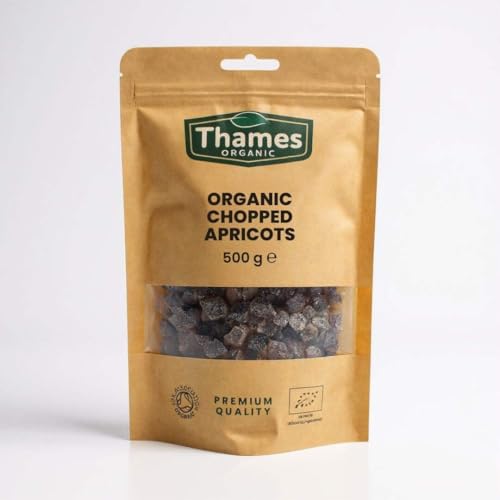 Organic Chopped Apricots-Certified Organic Non-GMO Vegan No Additives No Preservatives Resealable Bag by Thames Organic 500g